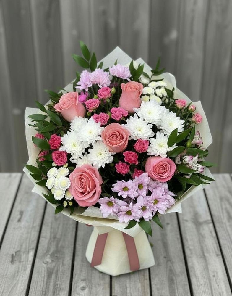 Букет цветов из: Альстромерии, Гвоздики, Розы и Хризантемы в Чулки-Соколово