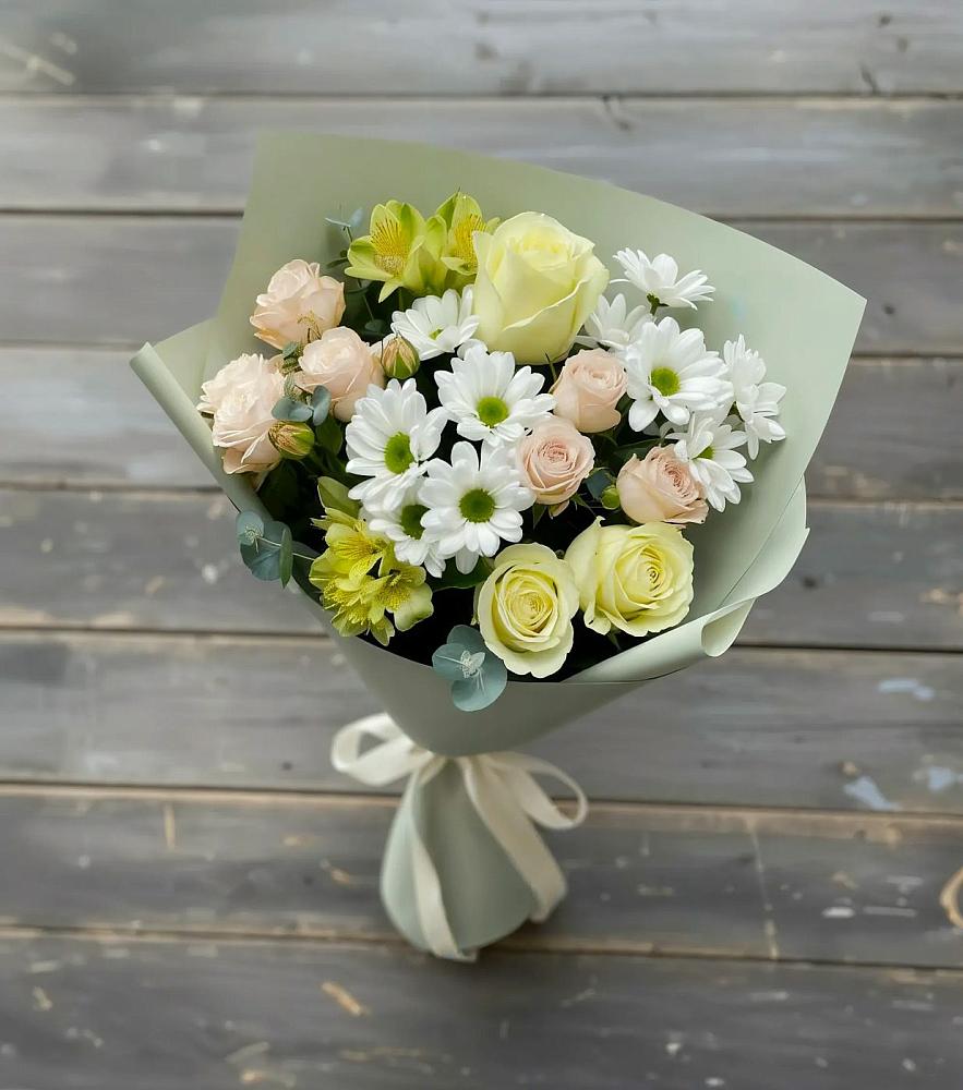 Букет цветов из: Альстромерии, Розы и Хризантемы в Чулки-Соколово