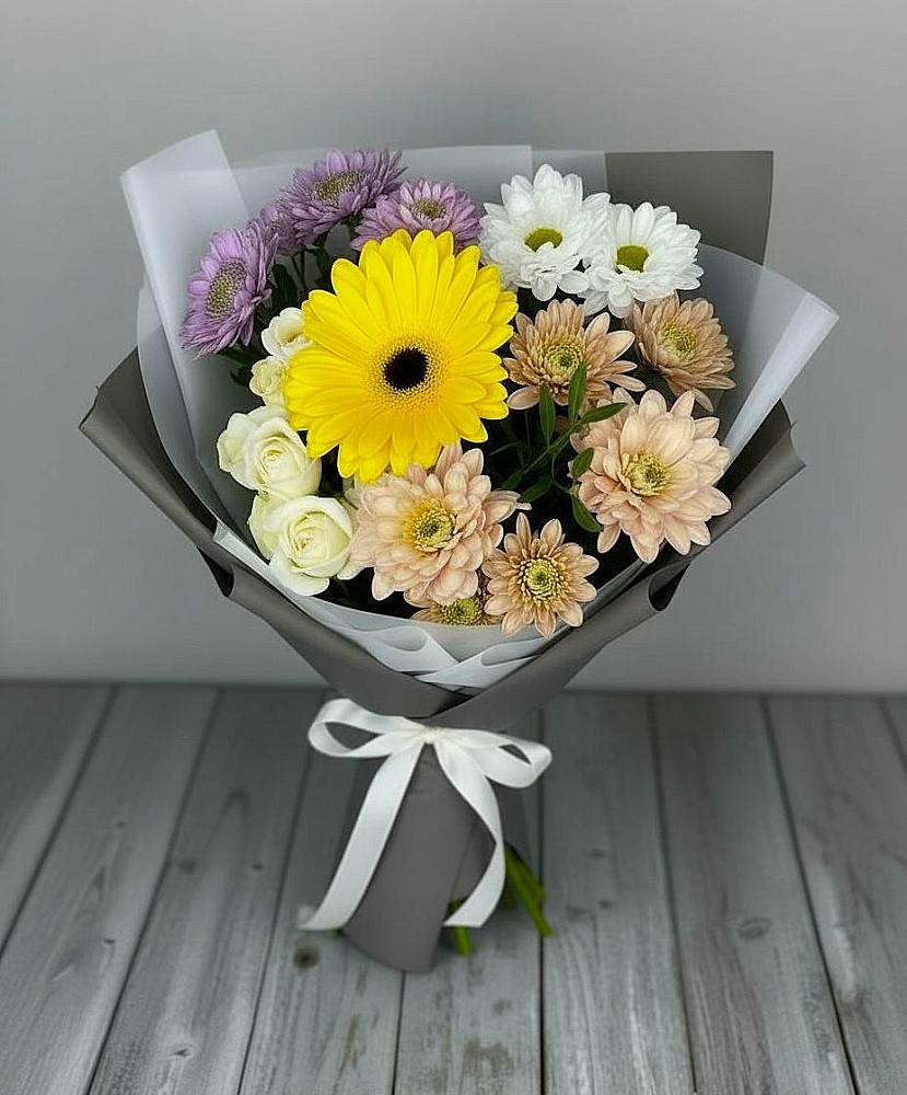 Букет цветов из: Розы, Герберы и Хризантемы в Чулки-Соколово