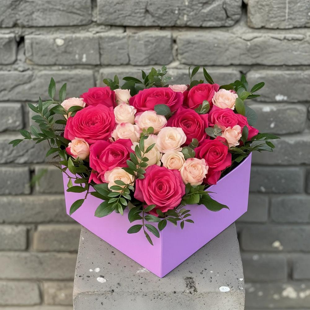 Цветочная композиция из Розы в коробке в Чулки-Соколово