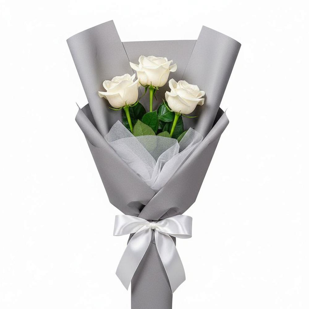 Букет 3 белые розы в Чулки-Соколово