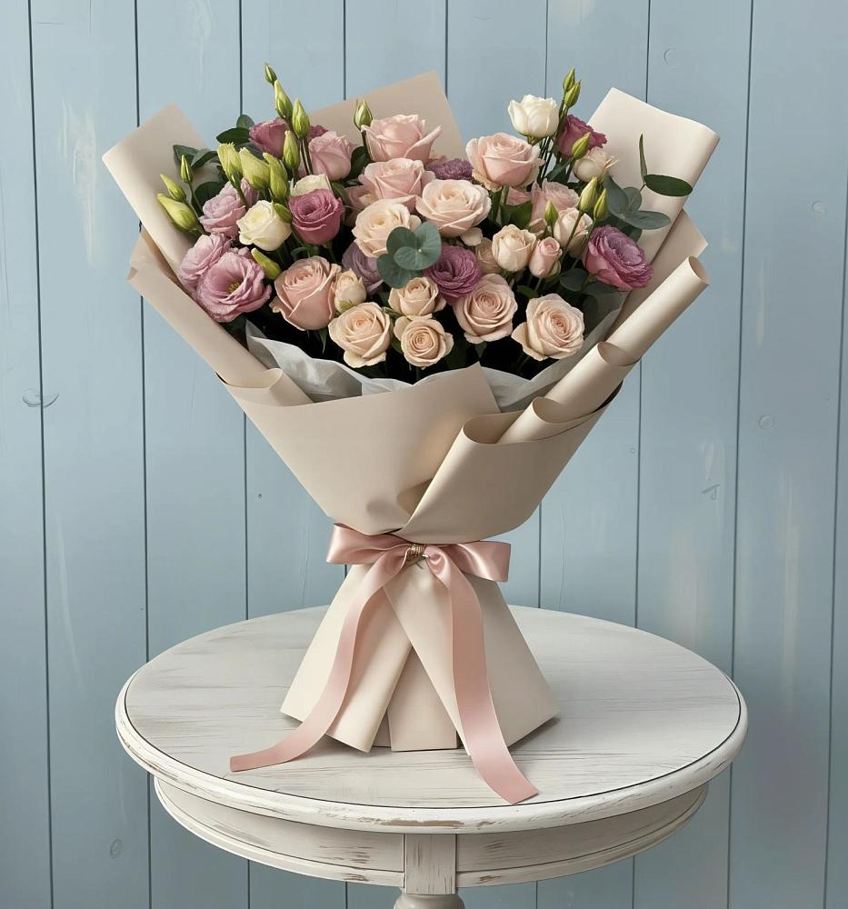 Букет цветов из: Розы и Лизиантусы в Чулки-Соколово