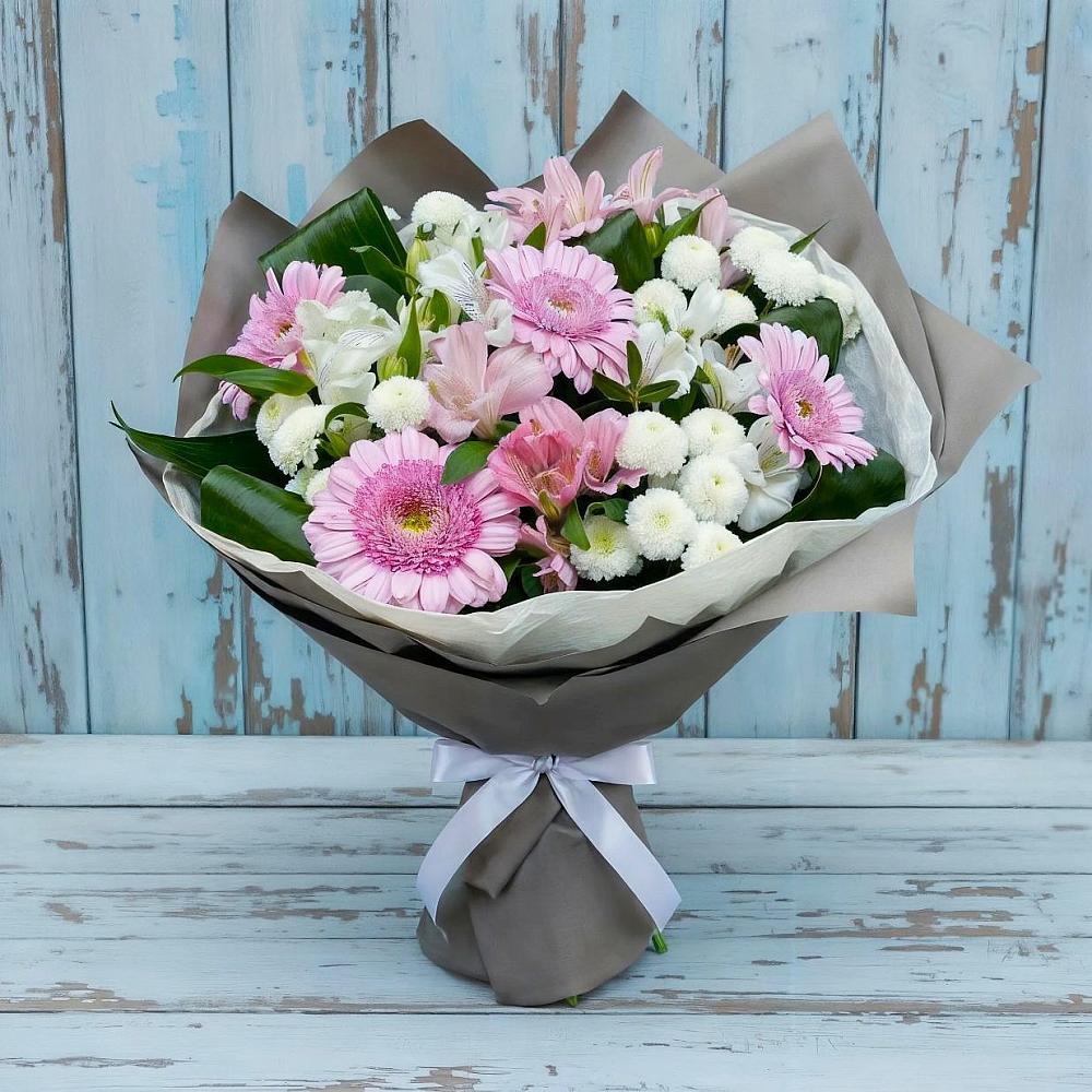 Букет цветов из: Герберы, Альстромерии и Хризантемы в Чулки-Соколово