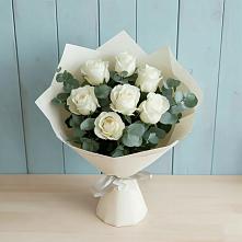 Букет Белые розы в Эвкалипте в Чулки-Соколово